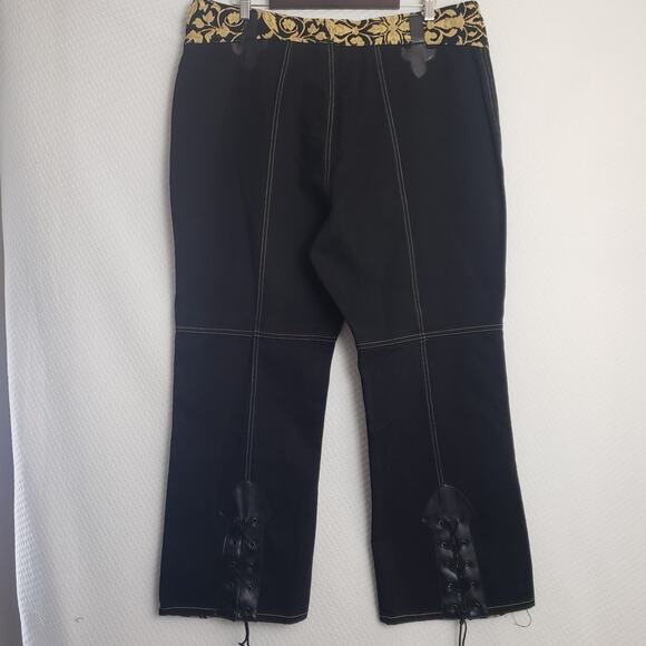 Womens Western Rodeo Bootcut Jeans Black w/ Gold Embroidery & Faux Leather Sz 22 - Picture 12 of 14